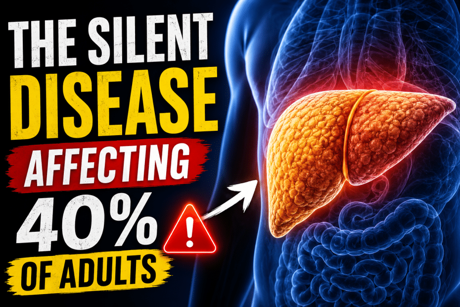 Informational banner: The silent disease affecting 40% of adults, with a highlighted liver illustration